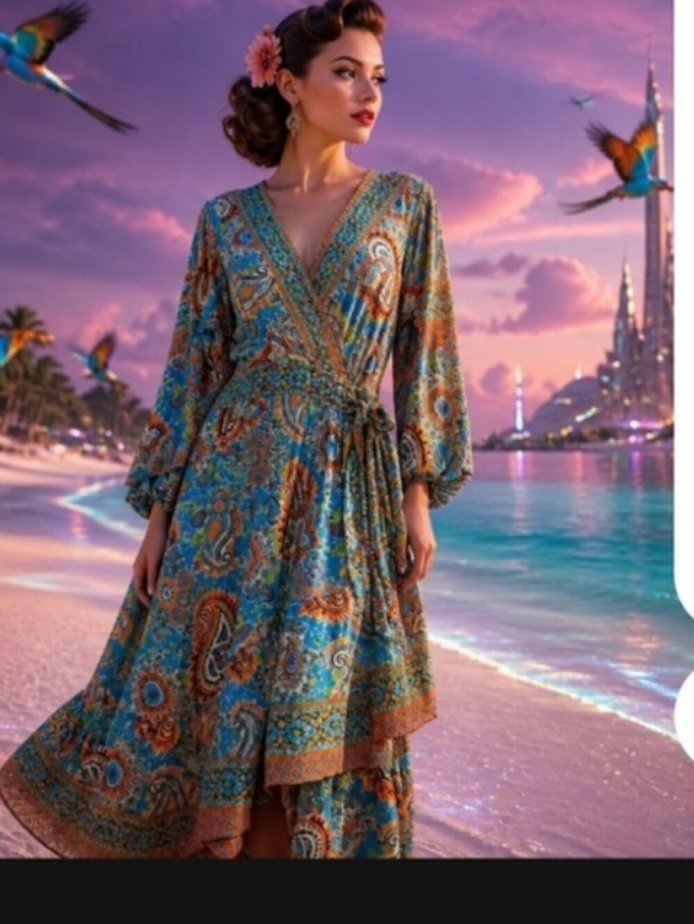 Paisley Wrap Maxi Dress in Teal and Rust - Women